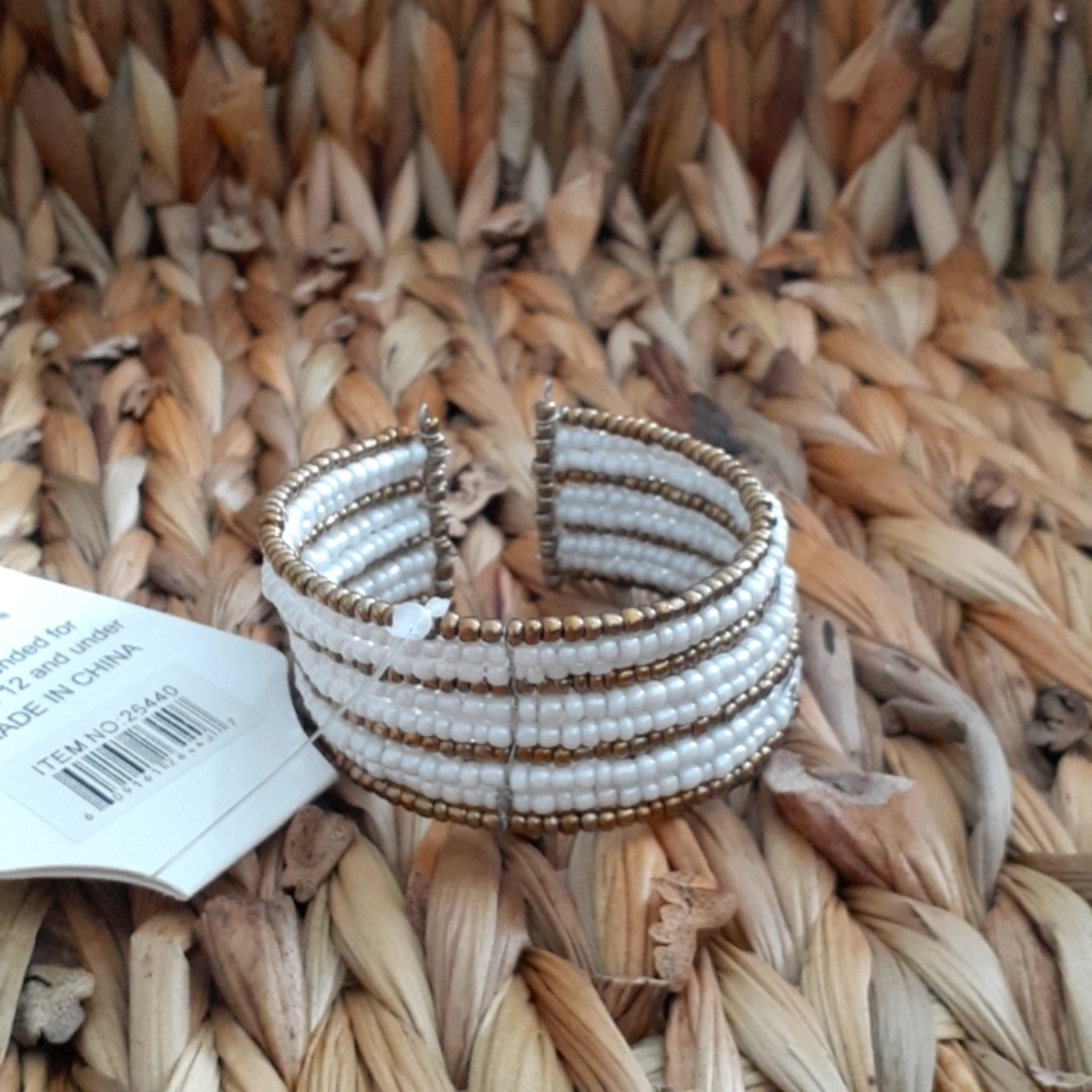NWT Gold and White Bohemian Cuff Bead Bracelet